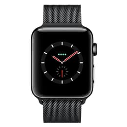 Apple Watch (Series 3) 2017 42 mm - Rostfreier Stahl Space Grau - Armband Milanaise Armband Schwarz