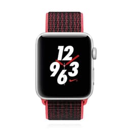Apple Watch (Series 3) September 2017 42 mm - Aluminium Silber - Armband Nylonarmband Bright Crimson Black