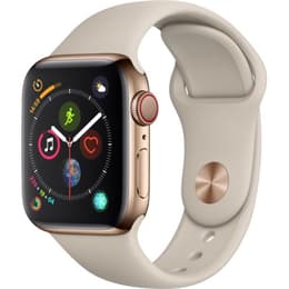 Apple Watch (Series 4) September 2018 40 mm - Rostfreier Stahl Gold - Armband Sportarmband Sandgrau