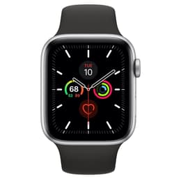 Apple Watch (Series 4) GPS 44 mm - Rostfreier Stahl Silber - Sportarmband Schwarz