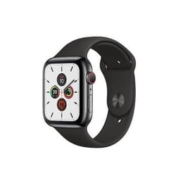 Apple Watch (Series 5) GPS + Cellular 44 mm - Rostfreier Stahl Silber - Sportarmband Schwarz