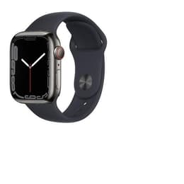 Apple Watch (Series 7) GPS + Cellular 45 mm - Rostfreier Stahl Graphit - Sportarmband Schwarz