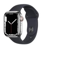 Apple Watch (Series 6) GPS + Cellular 44 mm - Rostfreier Stahl Silber - Sportarmband Schwarz