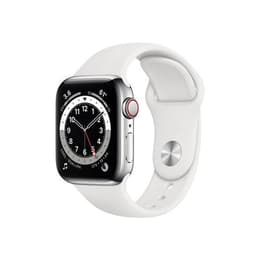 Apple Watch (Series 6) GPS 40 mm - Rostfreier Stahl Silber - Sportarmband Weiß