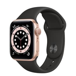Apple Watch (Series 5) GPS + Cellular 44 mm - Rostfreier Stahl Gold - Sportarmband Schwarz