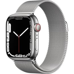 Apple Watch (Series 7) GPS + Cellular 45 mm - Rostfreier Stahl Silber - Milanaise Armband Silber