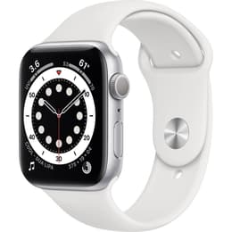 Apple Watch (Series 6) GPS 44 mm - Rostfreier Stahl Silber - Sportarmband Weiß