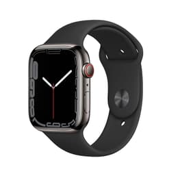 Apple Watch (Series 7) GPS + Cellular 41 mm - Rostfreier Stahl Grau - Sportarmband Schwarz