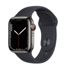 Apple Watch (Series 7) GPS 41 mm - Rostfreier Stahl Schwarz - Sportarmband Schwarz