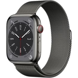 Apple Watch (Series 8) GPS + Cellular 45 mm - Rostfreier Stahl Space Grau - Milanaise Armband Grau