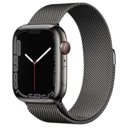 Apple Watch (Series 7) GPS + Cellular 45 mm - Rostfreier Stahl Graphit - Milanaise Armband Grau
