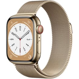Apple Watch (Series 8) GPS + Cellular 41 mm - Rostfreier Stahl Gold - Milanaise Armband Gold