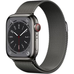 Apple Watch (Series 8) 2022 GPS + Cellular 41 mm - Rostfreier Stahl Grau - Milanaise Armband Grau