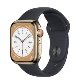Apple Watch (Series 7) 2021 GPS + Cellular 45 mm - Rostfreier Stahl Gold - Sportarmband Schwarz