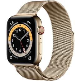 Apple Watch (Series 6) 2020 GPS + Cellular 44 mm - Rostfreier Stahl Gold - Milanaise Armband Gold