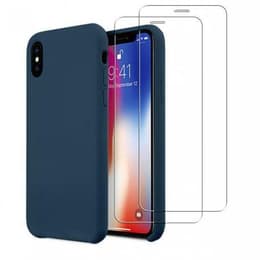 Hülle iPhone X/XS und 2 schutzfolien - Silikon - Blau