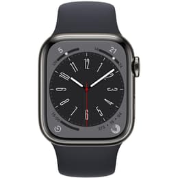 Apple Watch Series 8 (2022) GPS + Cellular 41 mm - Rostfreier Stahl Graphit - Sportarmband Schwarz