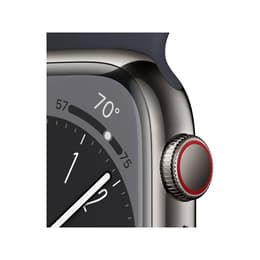 Apple Watch Series 8 (2022) GPS + Cellular 41 mm - Rostfreier Stahl Graphit - Sportarmband Schwarz