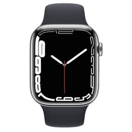 Apple Watch (Series 7) 2021 GPS + Cellular 45 mm - Rostfreier Stahl Silber - Sportarmband Schwarz