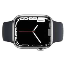 Apple Watch (Series 7) 2021 GPS + Cellular 45 mm - Rostfreier Stahl Silber - Sportarmband Schwarz