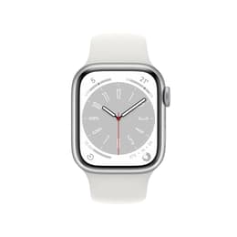 Apple Watch (Series 8) 2022 GPS + Cellular 45 mm - Rostfreier Stahl Silber - Sportarmband Weiß