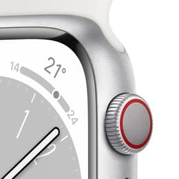 Apple Watch (Series 8) 2022 GPS + Cellular 45 mm - Rostfreier Stahl Silber - Sportarmband Weiß