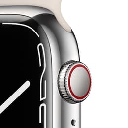 Apple Watch (Series 7) 2021 GPS + Cellular 45 mm - Aluminium Silber - Sportarmband Weiß