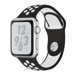 Apple Watch (Series 4) 2018 GPS 44 mm - Aluminium Silber - Nike Sportarmband Schwarz/Weiß