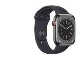 Apple Watch Series 8 (2022) GPS + Cellular 45 mm - Rostfreier Stahl Graphit - Sportarmband Schwarz