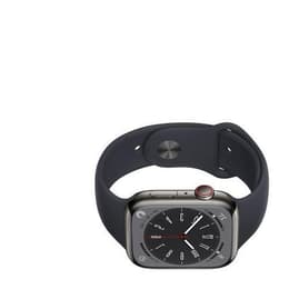 Apple Watch (Series 8) 2022 GPS + Cellular 45 mm - Rostfreier Stahl Grau - Sportarmband Schwarz
