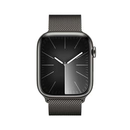 Apple Watch Series 9 (2023) GPS + Cellular 45 mm - Rostfreier Stahl Graphit - Milanaise Armband Schwarz