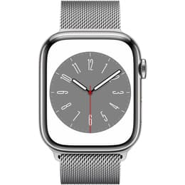 Apple Watch (Series 8) 2022 GPS + Cellular 45 mm - Rostfreier Stahl Silber - Milanaise Armband Silber