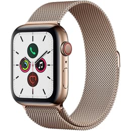 Apple Watch (Series 5) 2019 GPS + Cellular 44 mm - Rostfreier Stahl Gold - Milanaise Armband Gold