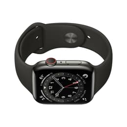 Apple Watch (Series 6) 2020 GPS + Cellular 44 mm - Rostfreier Stahl Grau - Sport loop Schwarz