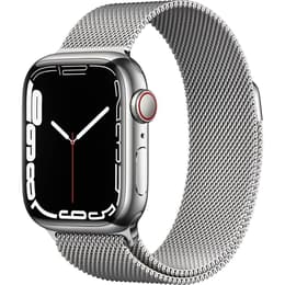 Apple Watch (Series 7) 2021 GPS + Cellular 45 mm - Rostfreier Stahl Silber - Milanaise Armband Silber