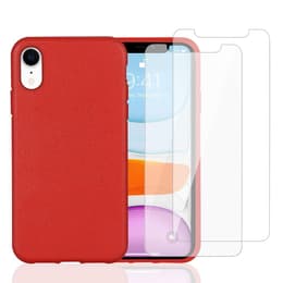 Hülle iPhone XR und 2 schutzfolien - Natürliches Material - Rot