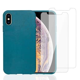 Hülle iPhone X/XS und 2 schutzfolien - Natürliches Material - Blau