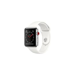 Apple Watch (Series 3) 2017 GPS + Cellular 42 mm - Keramik Silber - Sportarmband Weiß