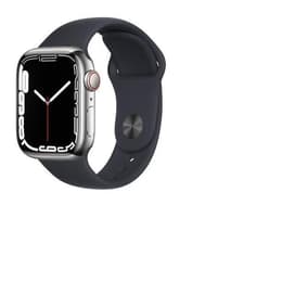 Apple Watch (Series 6) 2020 GPS + Cellular 44 mm - Rostfreier Stahl Silber - Sportarmband Schwarz