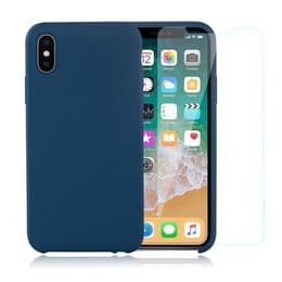 Hülle iPhone X/XS und 2 schutzfolien - Silikon - Kobaltblau