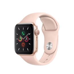 Apple Watch (Series 5) 2019 GPS + Cellular 44 mm - Rostfreier Stahl Gold - Sportarmband Sandrosa