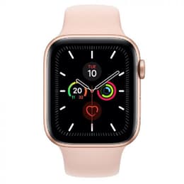 Apple Watch (Series 5) 2019 GPS + Cellular 44 mm - Rostfreier Stahl Gold - Sportarmband Sandrosa