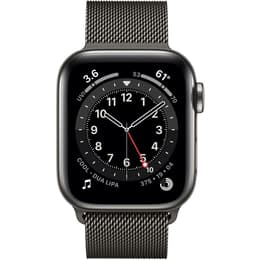Apple Watch (Serie 6) 2020 GPS + Cellular 44 mm - Rostfreier Stahl Graphit - Milanaise Armband Grau