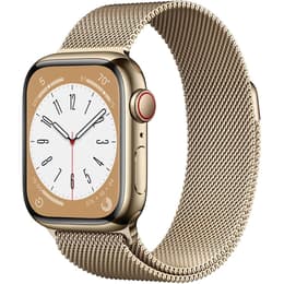 Apple Watch (Series 8) 2022 GPS + Cellular 41 mm - Rostfreier Stahl Gold - Milanaise Armband Gold