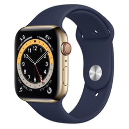 Apple Watch (Series 6) 2020 GPS + Cellular 44 mm - Rostfreier Stahl Gold - Sport loop Blau