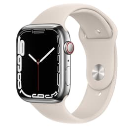 Apple Watch (Series 7) 2021 GPS 45 mm - Rostfreier Stahl Silber - Sportarmband Weiß