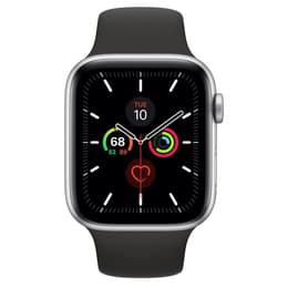 Apple Watch (Series 4) 2018 GPS 44 mm - Rostfreier Stahl Silber - Sportarmband Schwarz