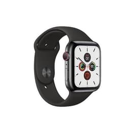 Apple Watch (Series 5) 2019 GPS + Cellular 44 mm - Rostfreier Stahl Silber - Sportarmband Schwarz