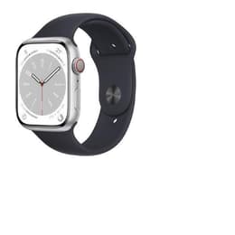 Apple Watch (Series 8) 2022 GPS + Cellular 45 mm - Rostfreier Stahl Silber - Sportarmband Schwarz