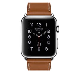 Apple Watch (Series 3) 2017 GPS 42 mm - Rostfreier Stahl Silber - Hermès correa simple Braun